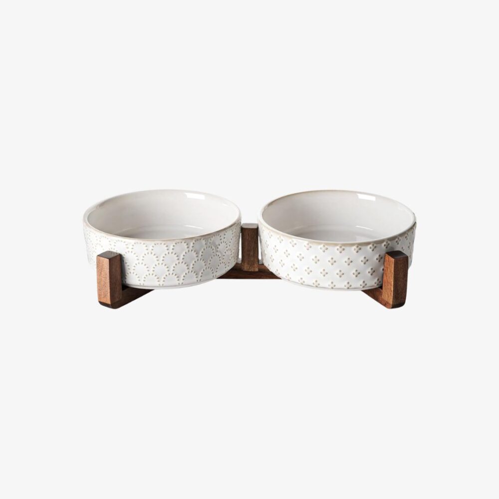 LE TAUCI Dog Bowl Set with Acacia Wood Stand