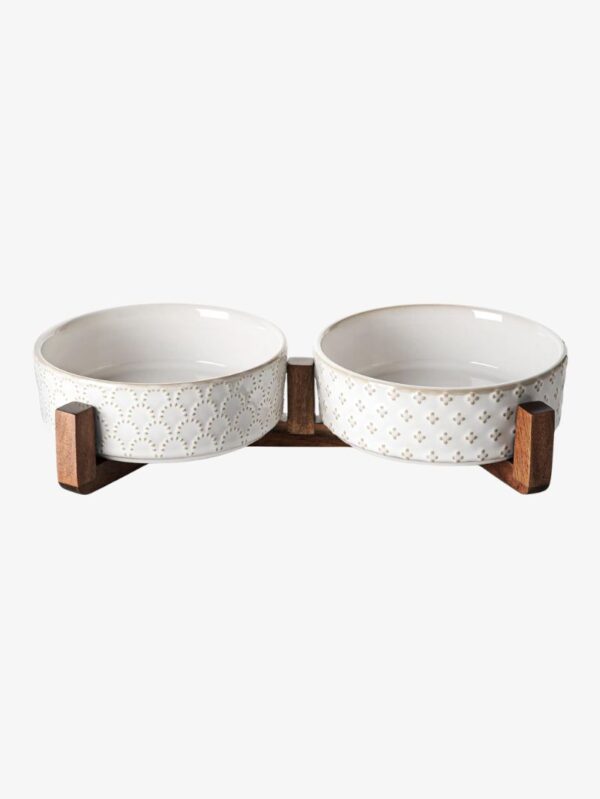 LE TAUCI Dog Bowl Set with Acacia Wood Stand